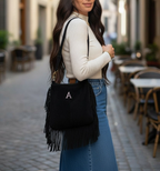 BOLSO SACA BANDOLERA FLECOS - NEGRO