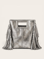 Bolso Flecos Piel Metalizado Plata