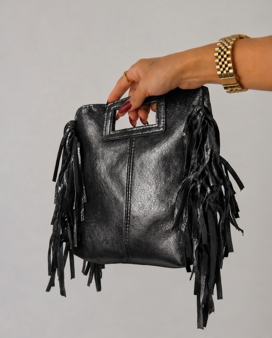 Bolso Flecos Piel Metalizado Black