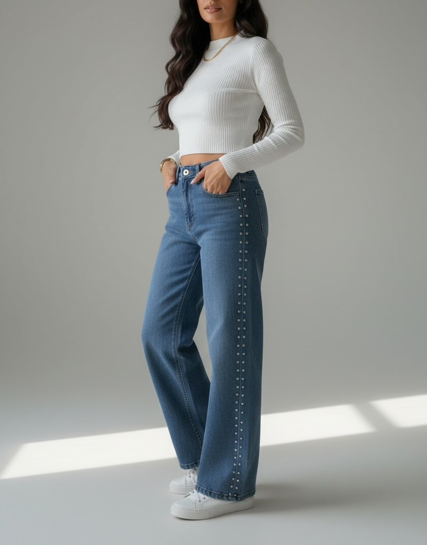 JEANS DENIM TACHAS