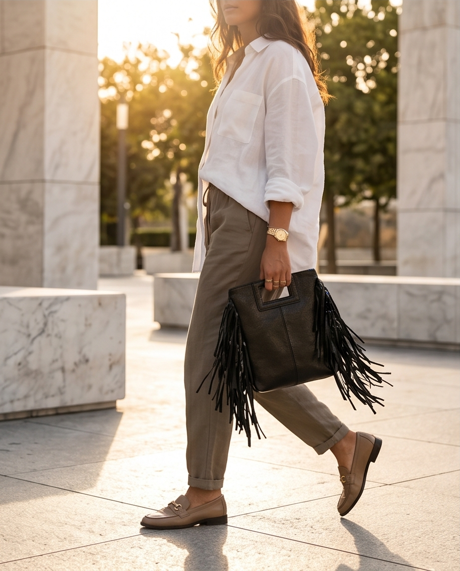 Bolso Flecos Piel Metalizado Black
