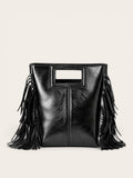 Bolso Flecos Piel Metalizado Black