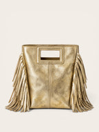 Bolso Flecos Piel Metalizado Dorado